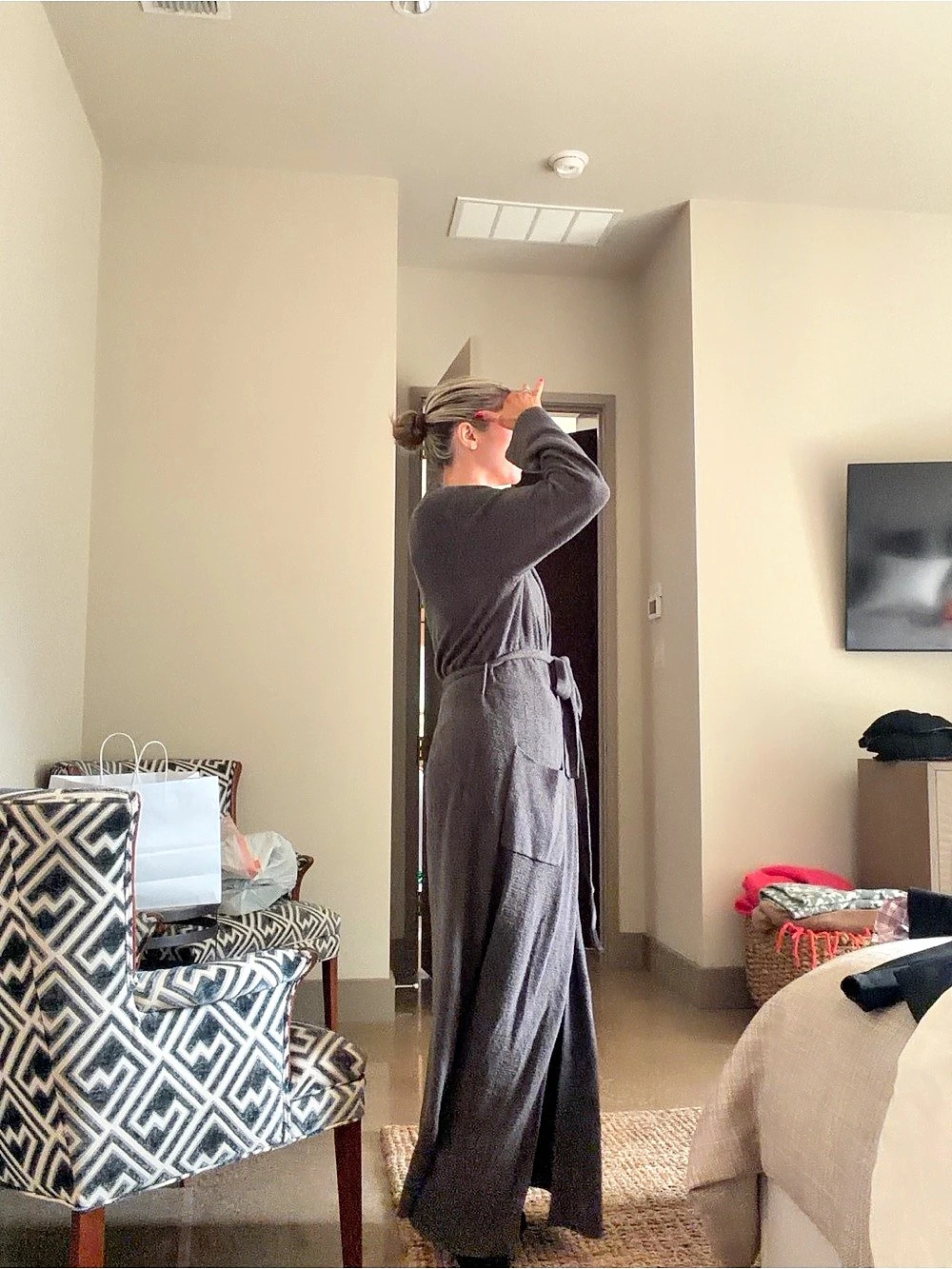 Barefoot Dreams CozyChic Lite Long Robe Gray Small/Medium